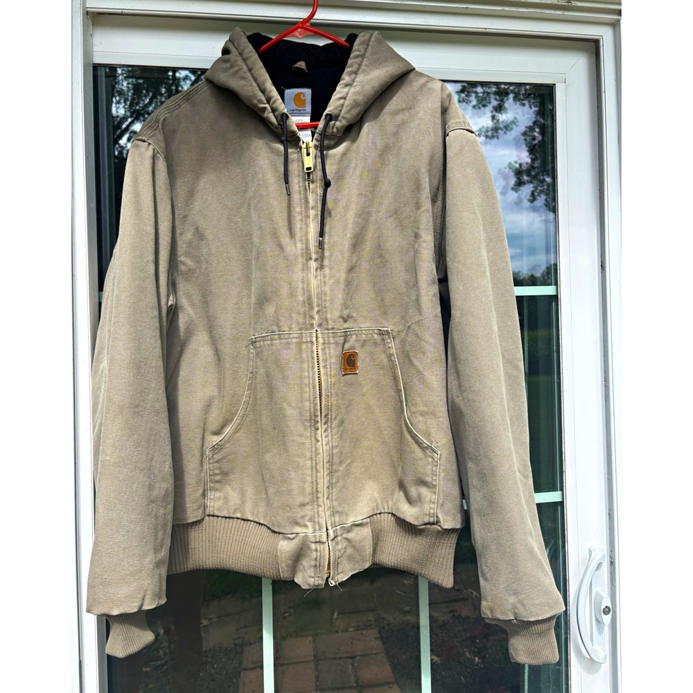 Vintage Carhartt Men's Hooded Lined Jacket J130 Size Large Faded Brown 2002